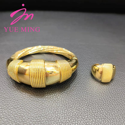 2pcs Bracelet Ring Set Dubai Women's Jewelry Party Wedding Anniversary Fashion Gold Color Luxury Elegance Bangles - YUEMING JEWELRY