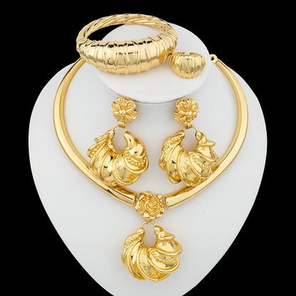 African Gold Plated Jewelry Set Unusual Pendant Necklace and Earrings Bridal Accessories Women Brazilian Party Bracelet Jewelry