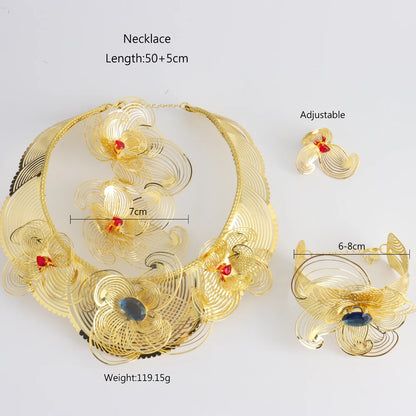 African Luxury Bracelet Ring & Earrings Necklace Set for Women, Exquisite Daily to Banquet Gift, Elegant Jewelry Women