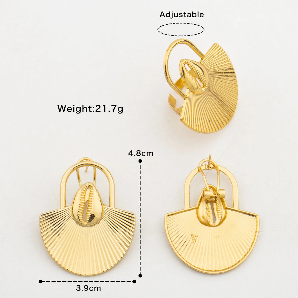 4sets Earrings with Ring Luxury Dubai African Gold Color Jewelry Sets for Women Weddings Bride Party Geometry Jewellry Accessory