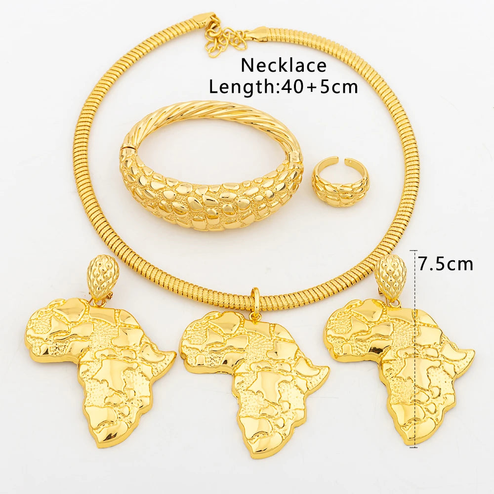 African Gold Color Jewelry Set for Women Large Earrings and Pendant Italian Luxury Necklace Bangle Ring Weddings Jewellery Gift - YUEMING JEWELRY