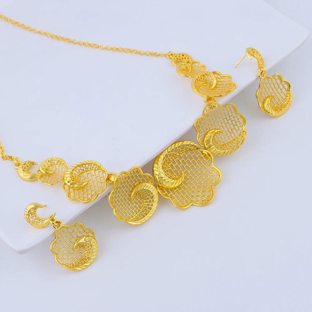New Fashion Brazilian 24K Gold Color Jewelry Sets Wedding Dubai Necklace Earrings For Women Nigerian Indian Bridal Party Gifts