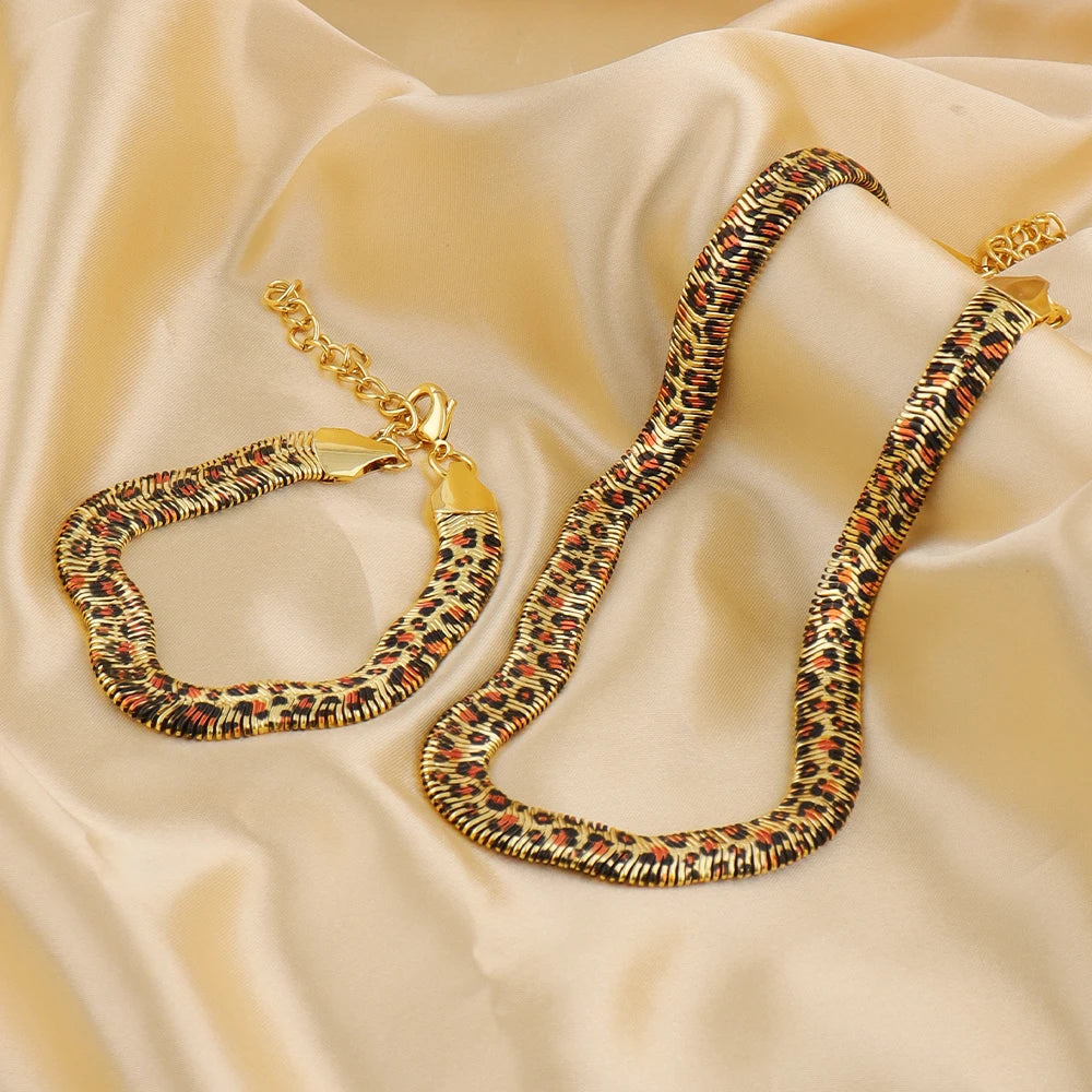 High Quality Stainless Steel Necklace Bracelet Dubai Fashion Exaggerated Snake Print Gold Plated Jewelry Set Gift Party Ball Set