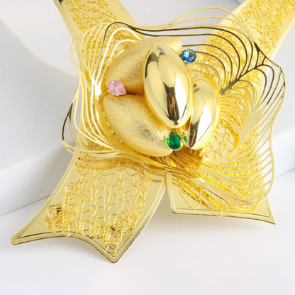 Nigeria Jewelry Hollow Surround Necklace Style Dubai Gold Plated Woman Jewelry Set Copper Material Necklace Earrings Bangle Ring