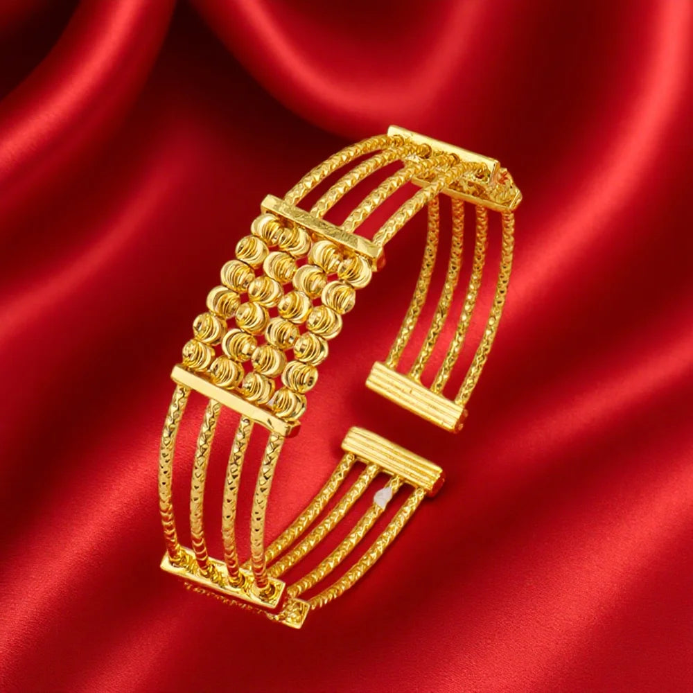 Classic jewelry bangle ring for woman Weddings 18K Gold Color Multi Layer Beads Arabic Indian Women Charm Luxury Bangles Gifts