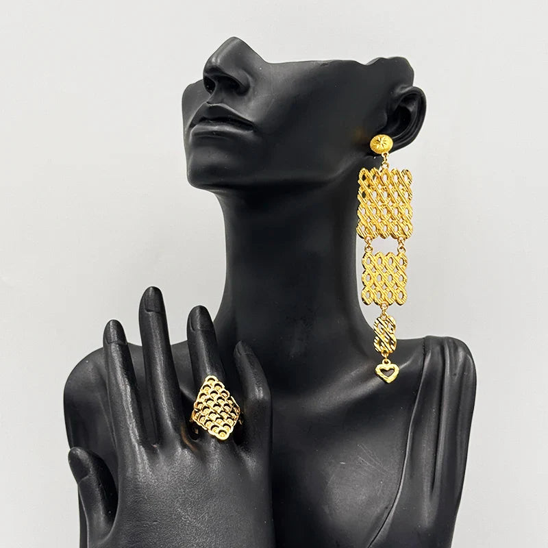 Yueming grid design earrings african luxury women african unique design for anniversary gift wedding