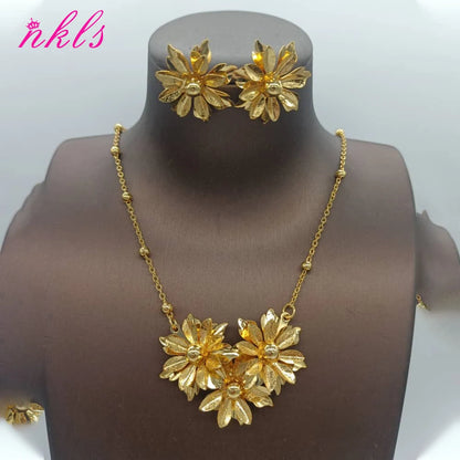 African Flower Jewelry Set for Women – Dubai Luxury Necklace & Earring Set, Bohemian Summer Gift for Her
