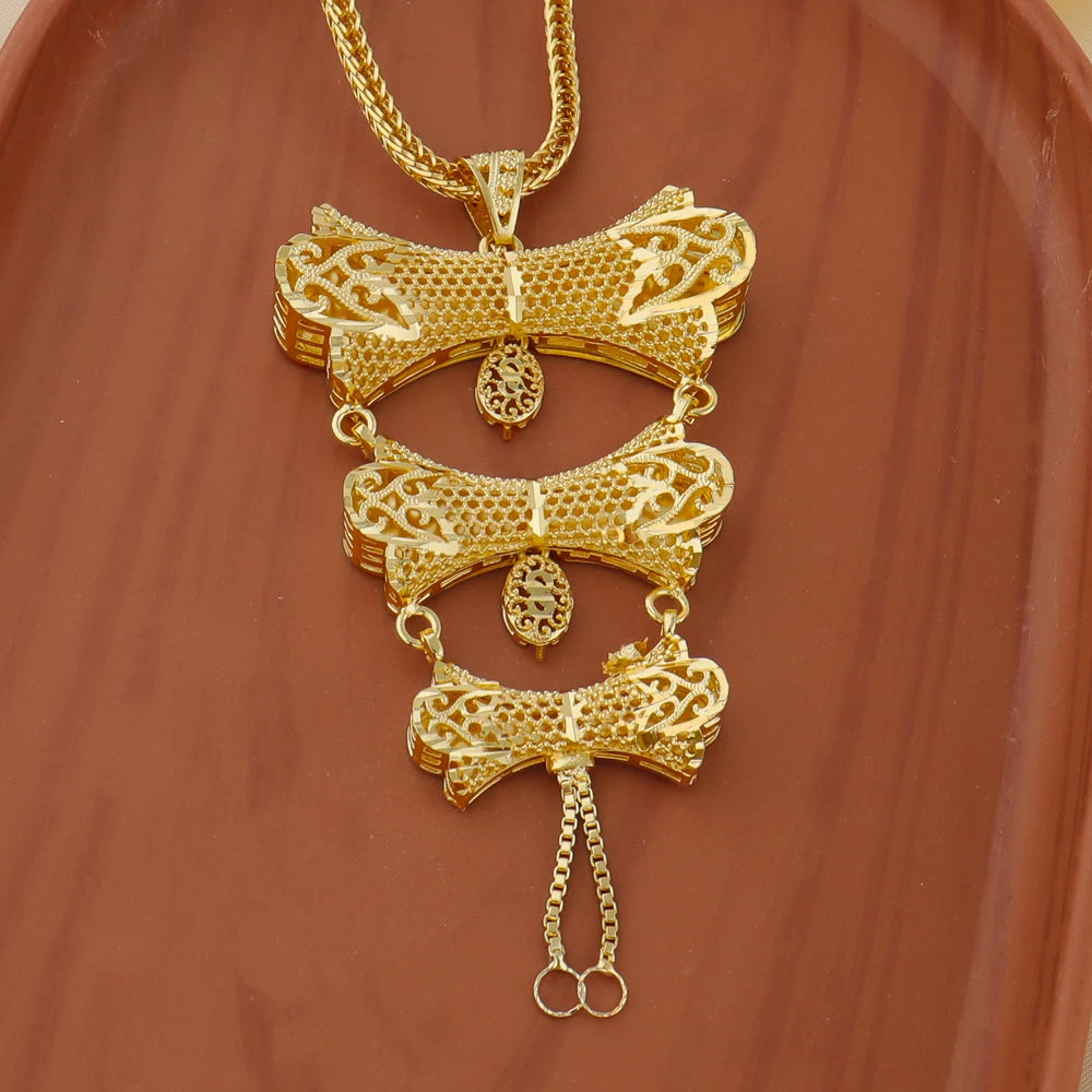 Dubai Gold Color Jewelry Set For Woman Bridal Nigerian African 24K Gold Color Necklace Earrings Jewellery Set Party Gift