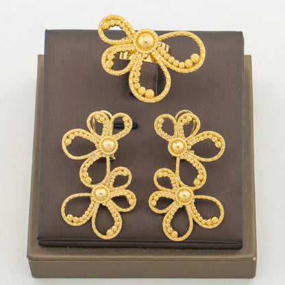 Luxury Bohemia Earrings Jewelry Set for Weddings Elegant Clip Earrings Finger Ring 2Pcs Set for Engagement African Earrings Ring
