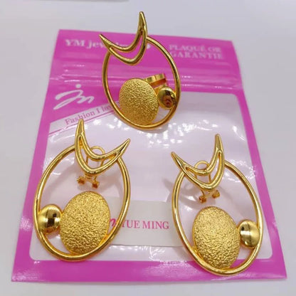 2pcs jewelry set bohemia Gold Color earrings ring Set for Women weddings earrings ring anniversar Jewelry
