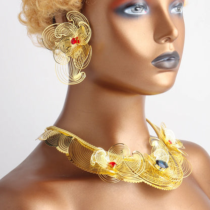 African Luxury Bracelet Ring & Earrings Necklace Set for Women, Exquisite Daily to Banquet Gift, Elegant Jewelry Women