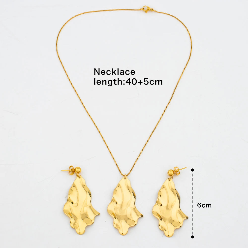 Gold Color Jewelry Set New Design Luxury Necklace Earrings for Women Fashion Chain Pendant Lady 2Pcs Jewelry Party Wedding Gift