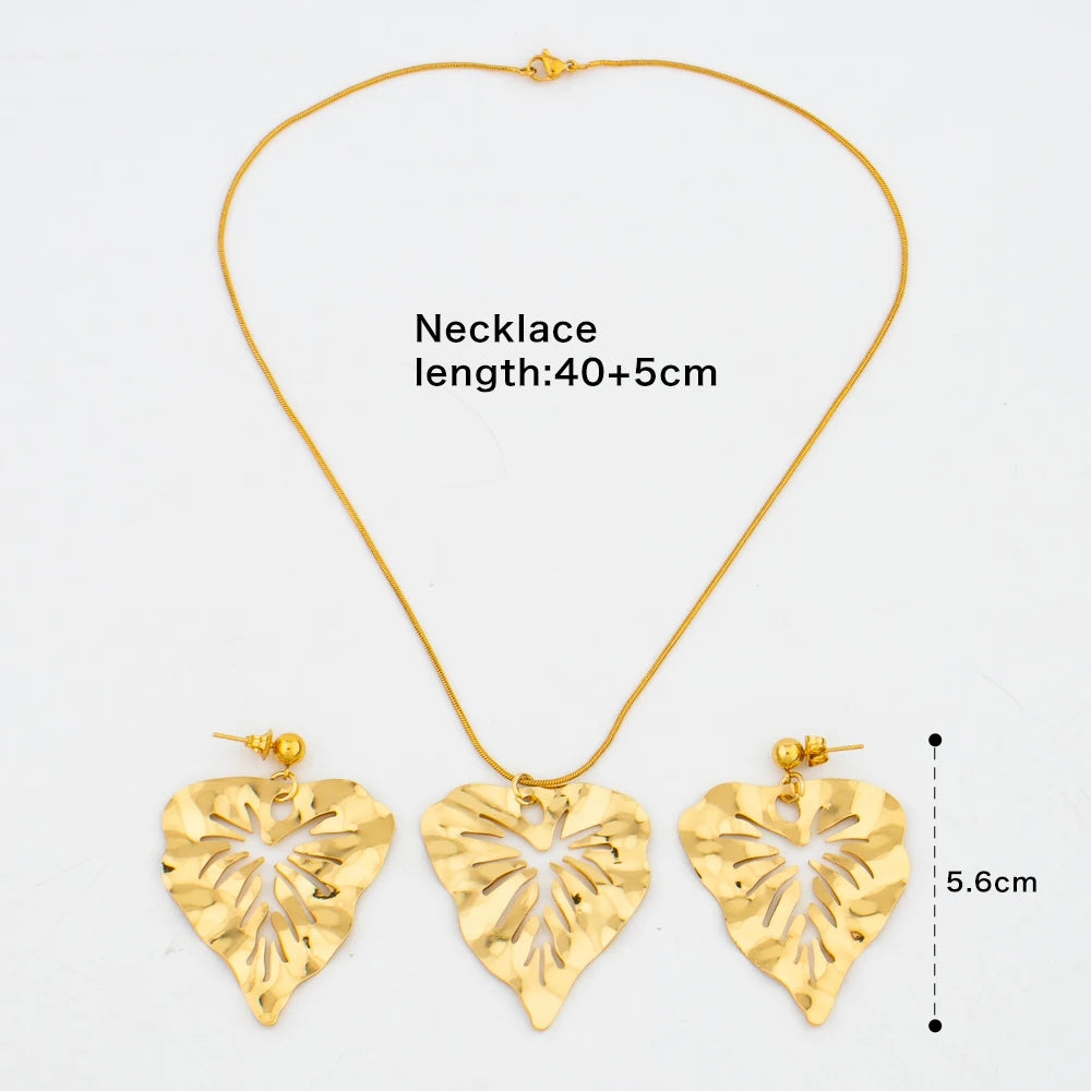 Gold Color Jewelry Set New Design Luxury Necklace Earrings for Women Fashion Chain Pendant Lady 2Pcs Jewelry Party Wedding Gift