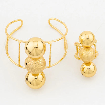 Dubai Beads Design Jewelry Set for Women 18k Gold Plated Earrings and Pendant Necklace with Bangle Ring Set for Weddings Bride