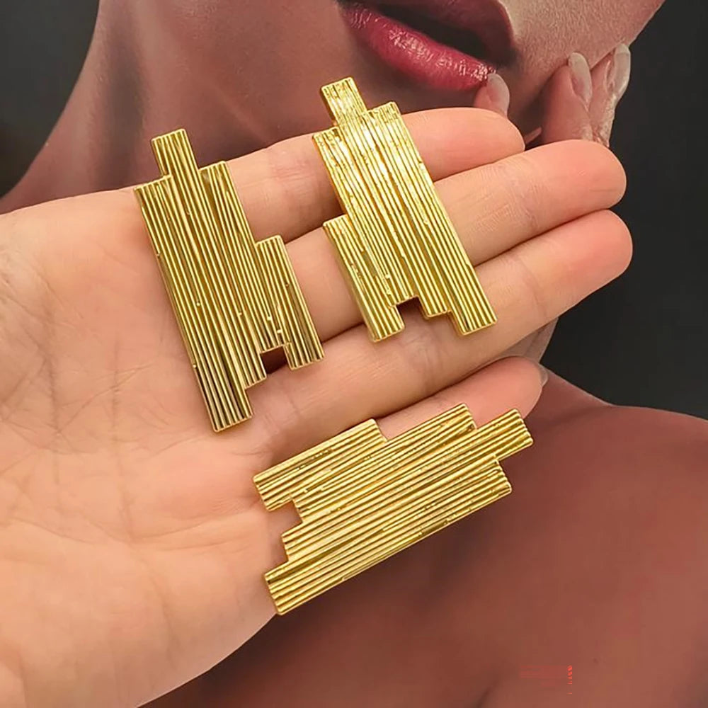 African Gold Color Jewelry Set for Party Hollow Out Design Hook Earrings and Finger Ring 2Pcs Set for Nigerian Jewelry Accessory
