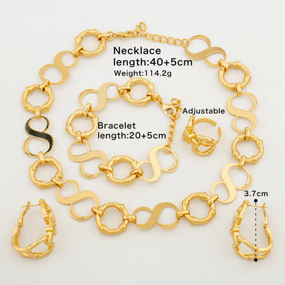 Trend Gold Color Jewelry Set for Women African Circle Design Choker Necklace and Hoop Earrings Bracelet Ring Set for Engagement