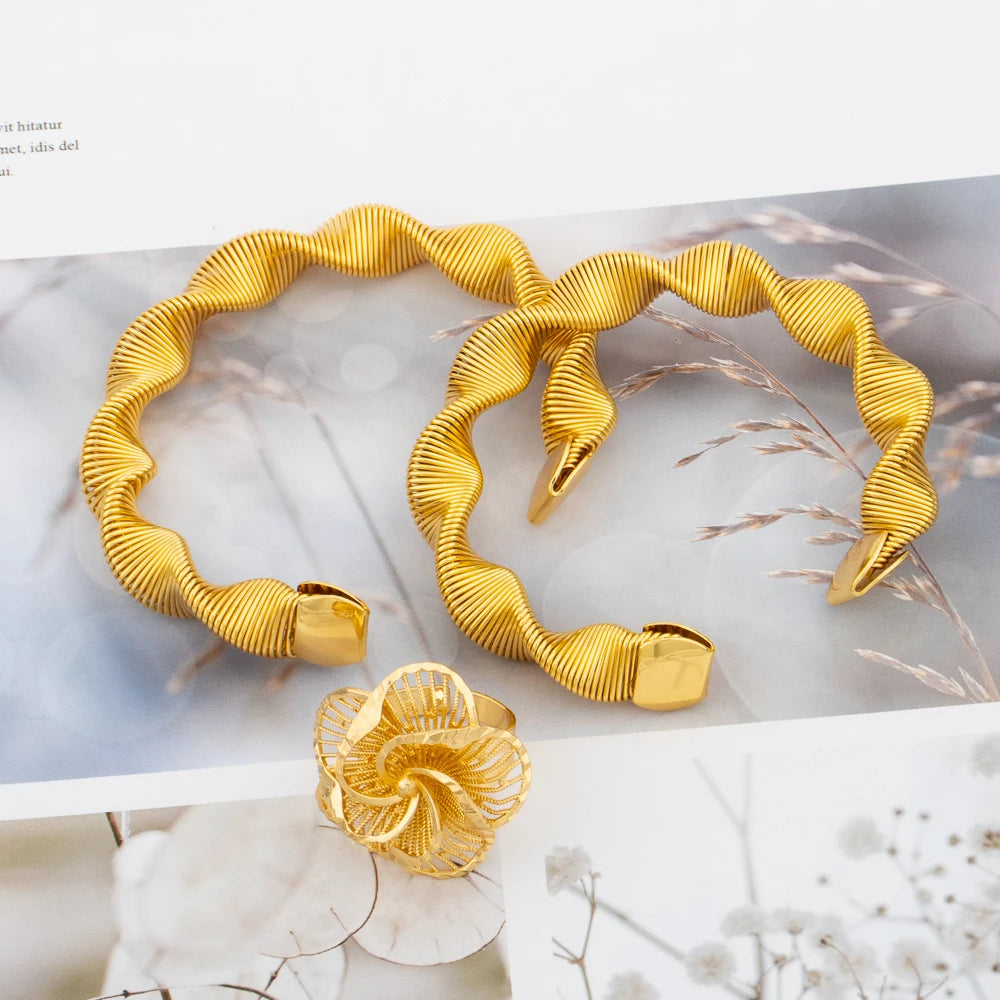 Fashion Jewelry Set for Women Gold Color Knot Design Cuff Bangle New Design Beads Bracelet Weddings Bridal Jewelry Accessories