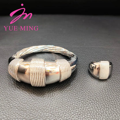 2pcs Bracelet Ring Set Dubai Women's Jewelry Party Wedding Anniversary Fashion Gold Color Luxury Elegance Bangles - YUEMING JEWELRY