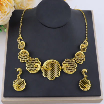 New Fashion Brazilian 24K Gold Color Jewelry Sets Wedding Dubai Necklace Earrings For Women Nigerian Indian Bridal Party Gifts