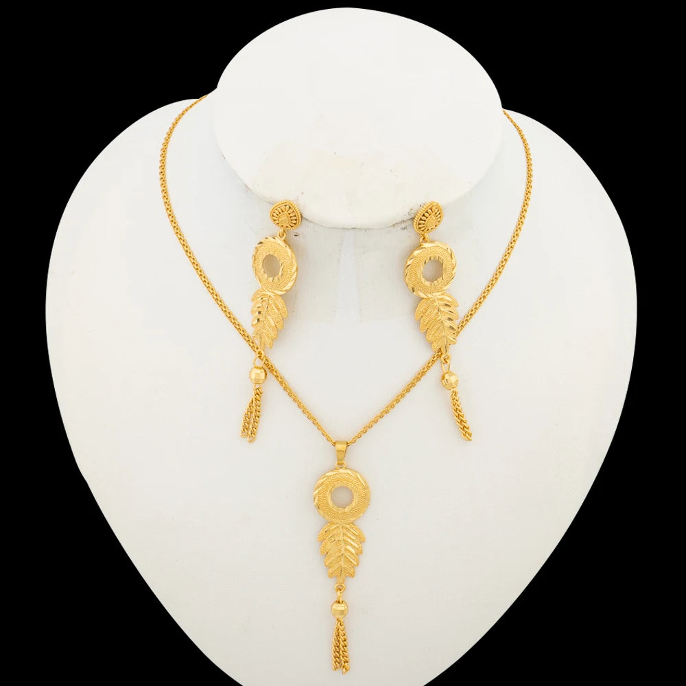 Italian Earrings and Necklace Jewelry Set for Women Gold Color Drop Earrings and Pendant African Chain Necklace Jewelry Set Gift