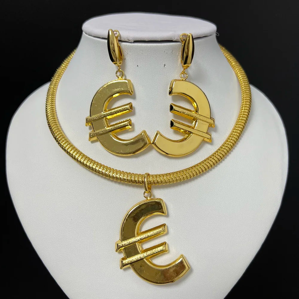 Fashion Jewelry Sets for Women Gold Color Statement Necklace Earrings And Pendant Set Wedding Party Gift Trendy Accessory