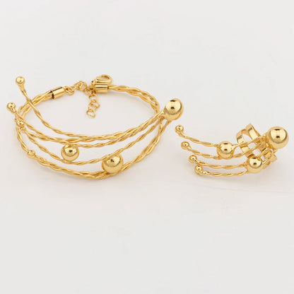 Gold Color Jewelry Set For Women Large Design Earrings Round Collor Necklace Dubai African Bracelet Ring Weddding Bridal Jewelry