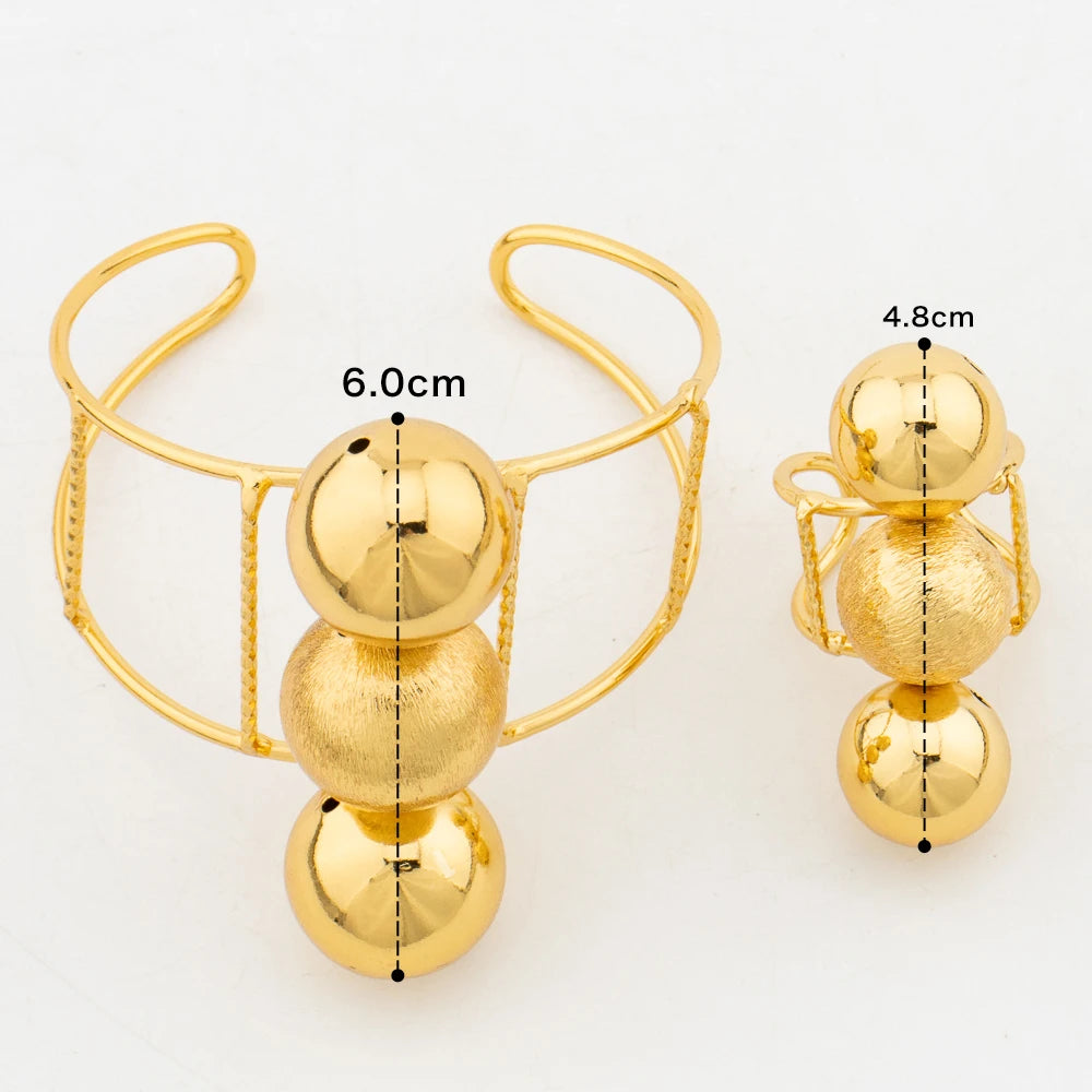 Dubai Beads Design Jewelry Set for Women 18k Gold Plated Earrings and Pendant Necklace with Bangle Ring Set for Weddings Bride