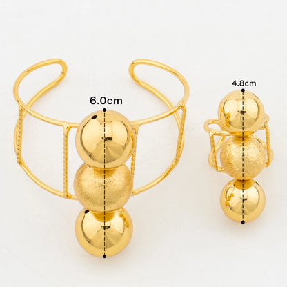 Dubai Beads Design Jewelry Set for Women 18k Gold Plated Earrings and Pendant Necklace with Bangle Ring Set for Weddings Bride