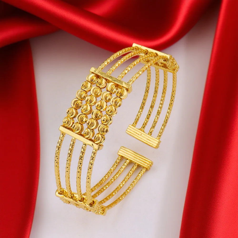 Flower Cuff Bracelet 24K Gold Color Bangle for Women Stainless Steel Bangles Arabic Indian Women Charm Luxury Bangles Gifts