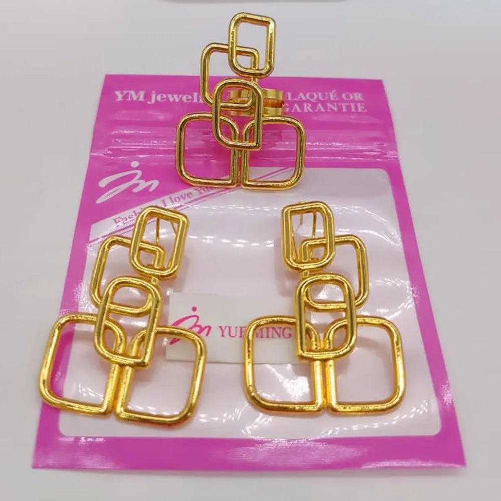 2pcs jewelry set bohemia Gold Color earrings ring Set for Women weddings earrings ring anniversar Jewelry