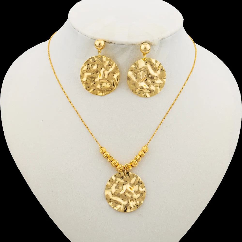Necklace and Earrings Jewelry Set for Women Gold Color Pendant and Beads Necklace African Gift Italian Party Jewelry Accessories