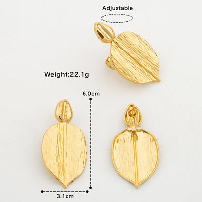 Advanced Metal Textured Leaf Pendant Big Earrings Ring Gold Color Geometry Drop Jewellry Women's Exaggerated Fashion Jewelry
