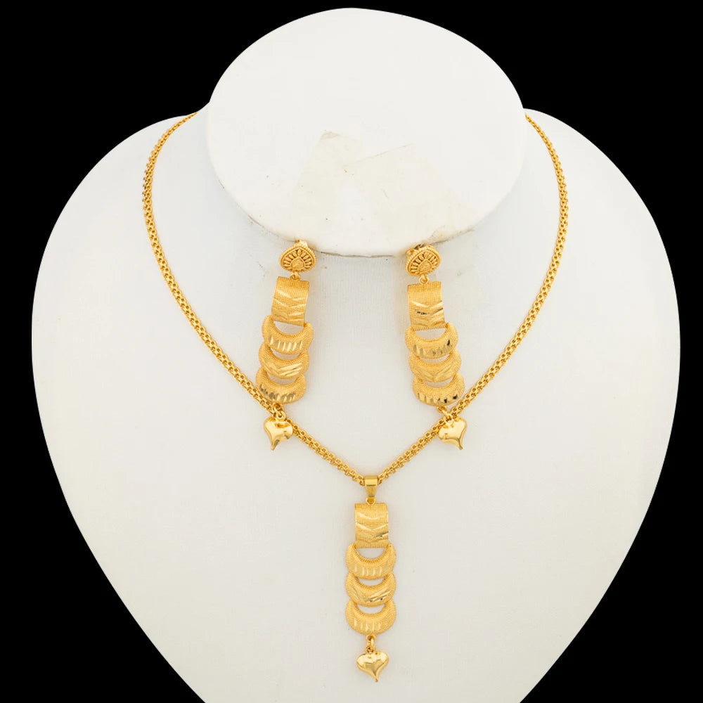 Italian Earrings and Necklace Jewelry Set for Women Gold Color Drop Earrings and Pendant African Chain Necklace Jewelry Set Gift