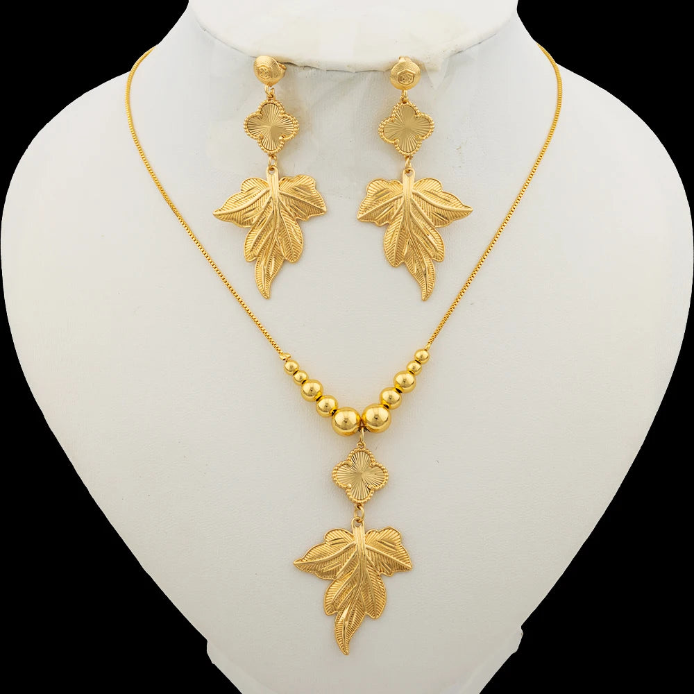 Necklace and Earrings Jewelry Set for Women Gold Color Pendant and Beads Necklace African Gift Italian Party Jewelry Accessories