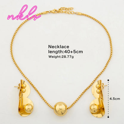 Tone Round Bead Necklace & Clip Earring Set for Women, Minimalist Jewelry Sets for Daily Banquet Chic Gift