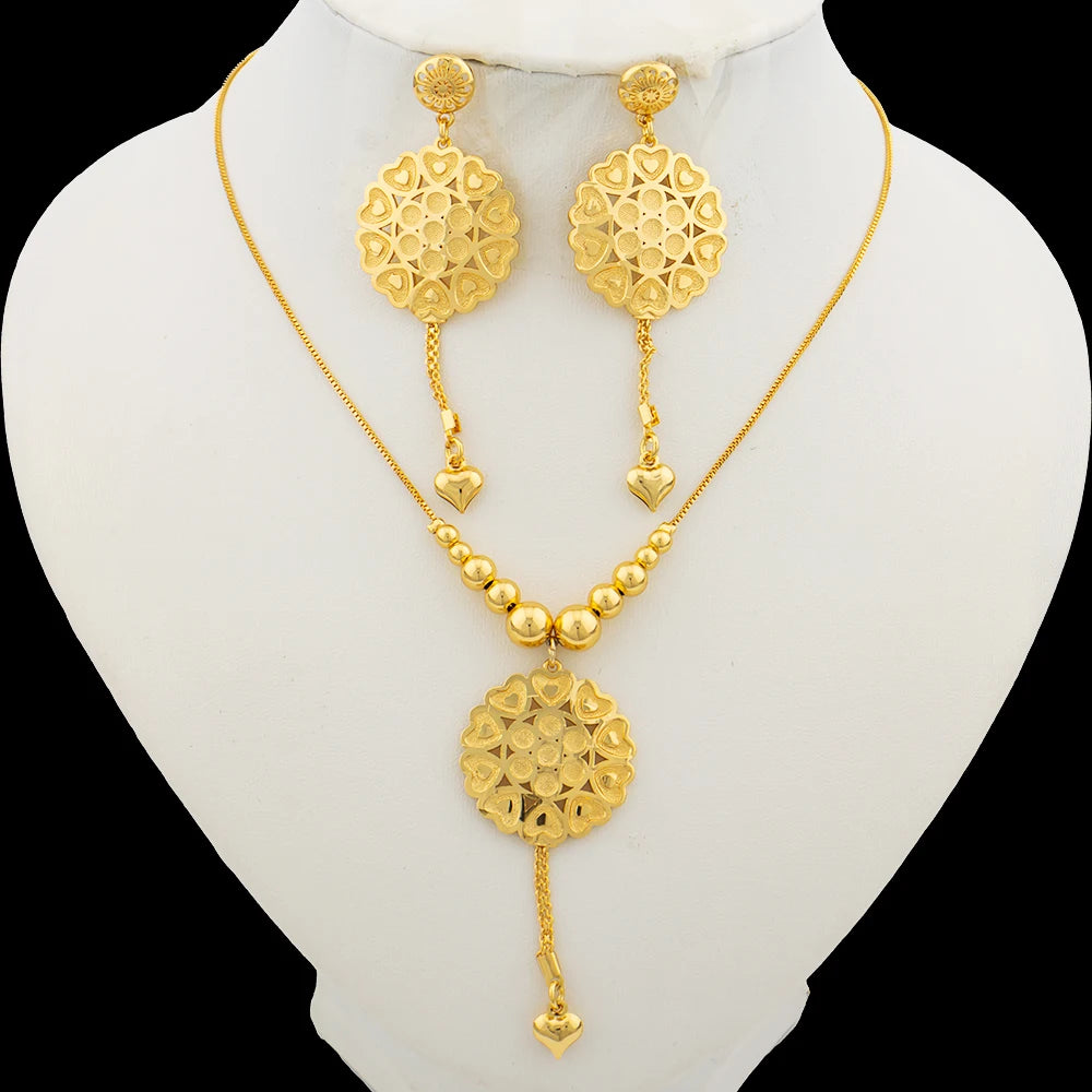 Necklace and Earrings Jewelry Set for Women Gold Color Pendant and Beads Necklace African Gift Italian Party Jewelry Accessories