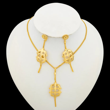 Dubai Gold Color Necklace Jewelry Set for Women Dangle Earrings and Necklace Bridal Weddings Earrings Engagement  Jewellery Gift