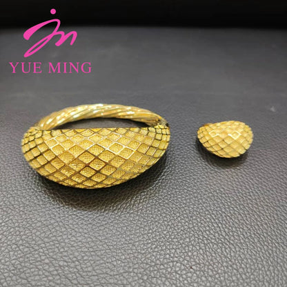 2pcs Bracelet Ring Set Dubai Women's Jewelry Party Wedding Anniversary Fashion Gold Color Luxury Elegance Bangles - YUEMING JEWELRY