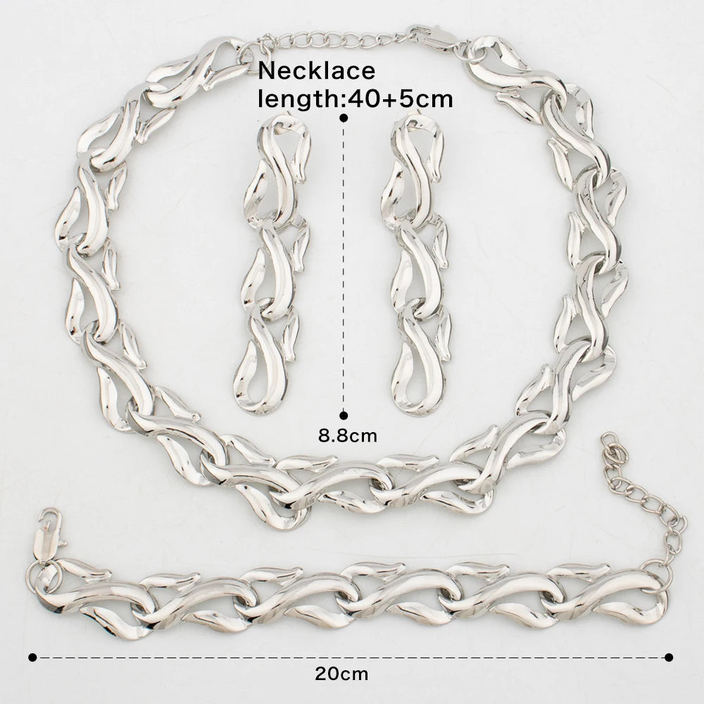 Color Stainless Steel Jewelry Set for Women: Minimalist Choker Chain Necklace, Drop Earrings & Bracelet, Punk Gift, Ele