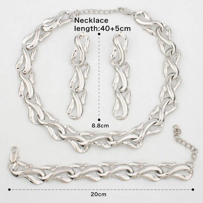 Color Stainless Steel Jewelry Set for Women: Minimalist Choker Chain Necklace, Drop Earrings & Bracelet, Punk Gift, Ele
