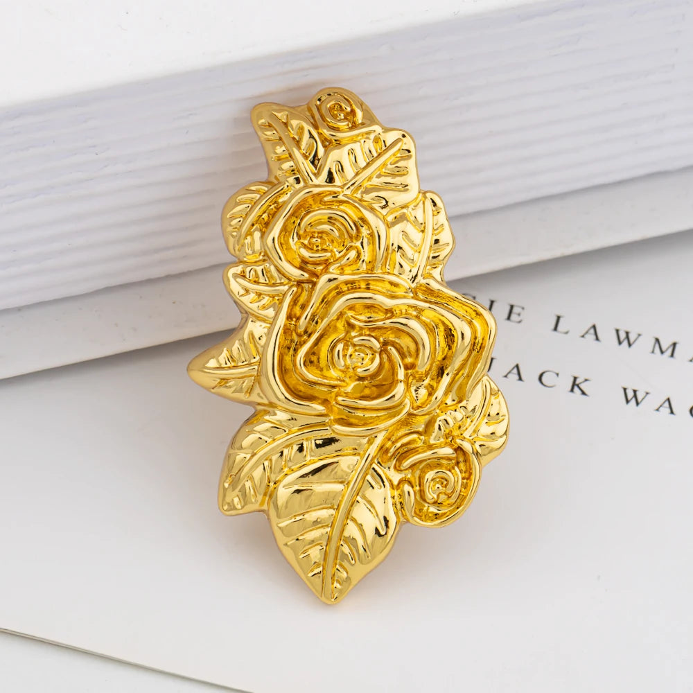 Gold Plated Bangle and Ring Set Fashion Romantic Rose Design Hollow Bracelet 18k Gold Color Jewelry Accessorie for Weddings