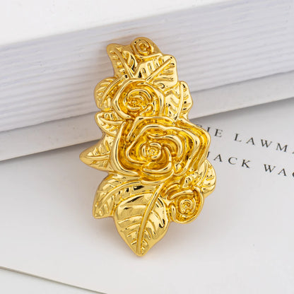 Gold Plated Bangle and Ring Set Fashion Romantic Rose Design Hollow Bracelet 18k Gold Color Jewelry Accessorie for Weddings