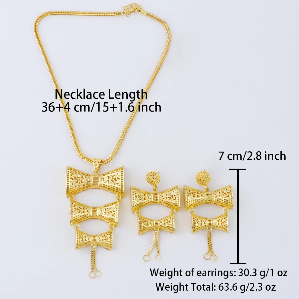 Dubai Gold Color Jewelry Set For Woman Bridal Nigerian African Luxury Necklace Earrings Jewellery Set Wedding Bridal Party Gifts