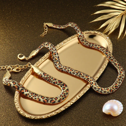 High Quality Stainless Steel Necklace Bracelet Dubai Fashion Exaggerated Snake Print Gold Plated Jewelry Set Gift Party Ball Set