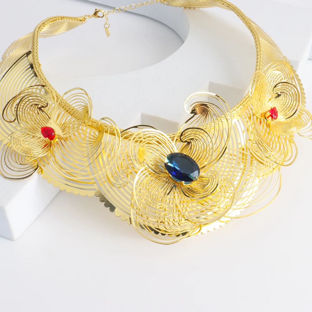 African Luxury Bracelet Ring & Earrings Necklace Set for Women, Exquisite Daily to Banquet Gift, Elegant Jewelry Women
