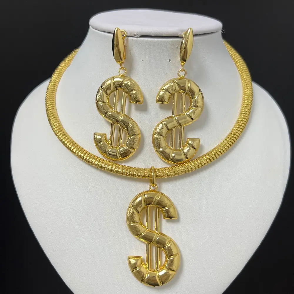 Fashion Jewelry Sets for Women Gold Color Statement Necklace Earrings And Pendant Set Wedding Party Gift Trendy Accessory