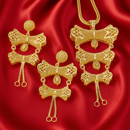 Dubai Gold Color Jewelry Set For Woman Bridal Nigerian African 24K Gold Color Necklace Earrings Jewellery Set Party Gift