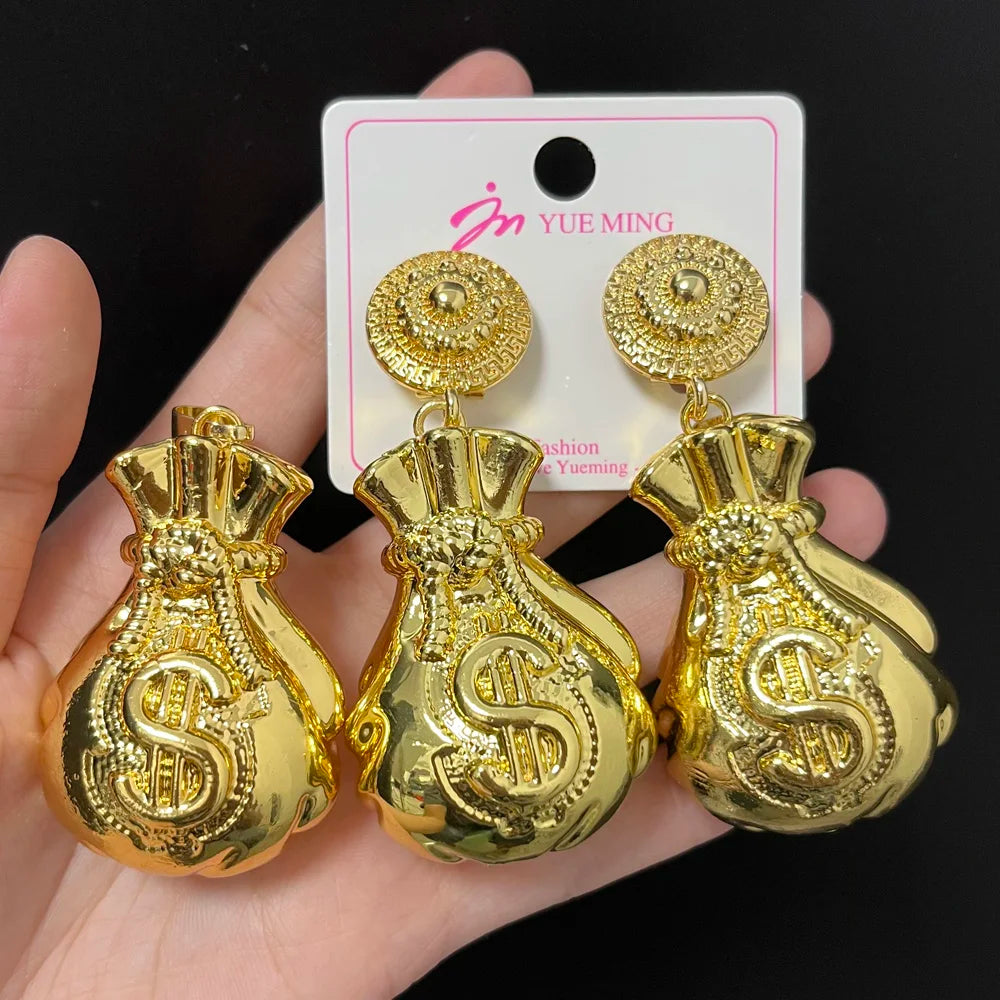 2022 African Jewelry Set Irregular Design Hoop Earrings and Pendant 2PCS Set for Weddings Bridal Necklace Earrings Accessory