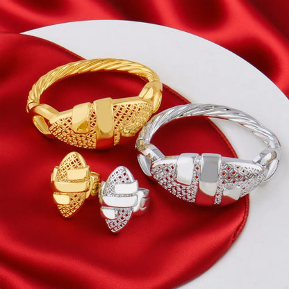 Women Charm Bracelet 18k Gold Color Bracelet Rings Jewelry For Women Wedding Jewelry African Party Gift Nigerian Jewellery