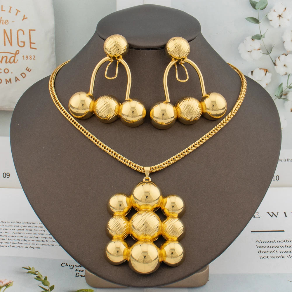 Fashion Women Gold Color Earrings Necklace Bracelet Ring Dubai Jewelry Set African Elegant Bride Christmas Valentine Party Gift